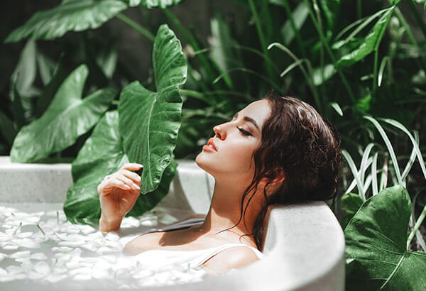 woman in hot bath