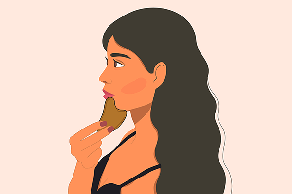 cartoon woman with gua sha